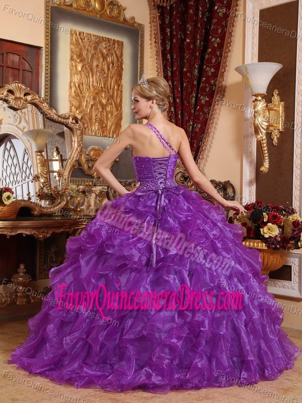 Ruffled One Shoulder Floor-length Quinceanera Dresses in Organza