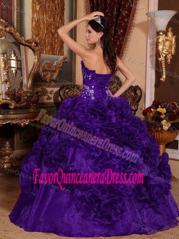 Ruffled Strapless Floor-length Purple Quinceanera Dress in Organza