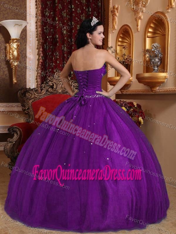 Purple Sweetheart Floor-length Quinceanera Gown Dresses in Tulle