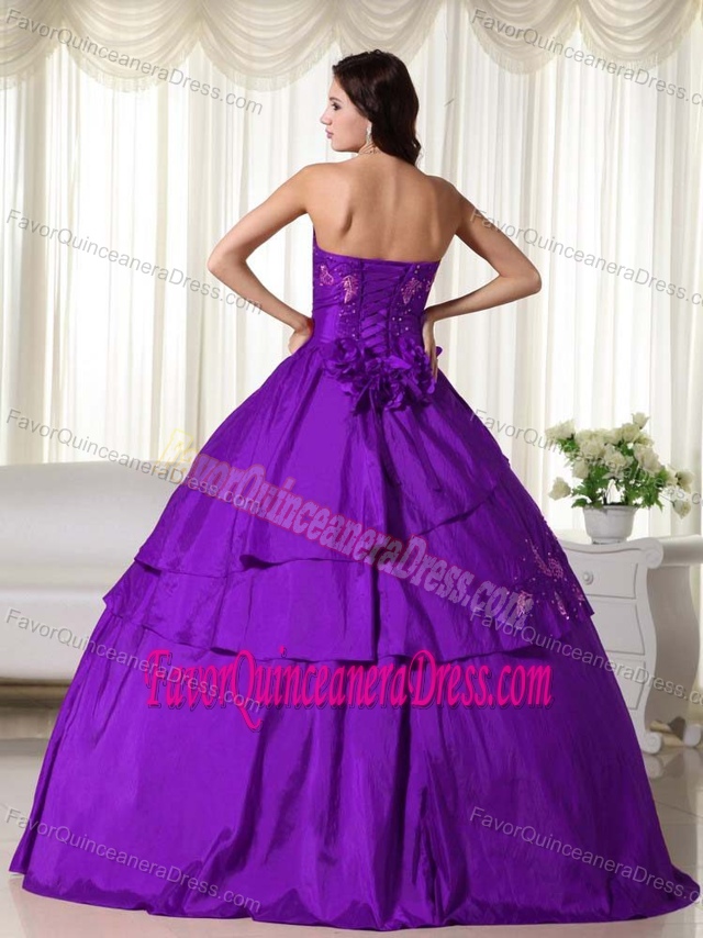 Latest Purple Strapless Floor-length Quinceanera Dresses in Taffeta