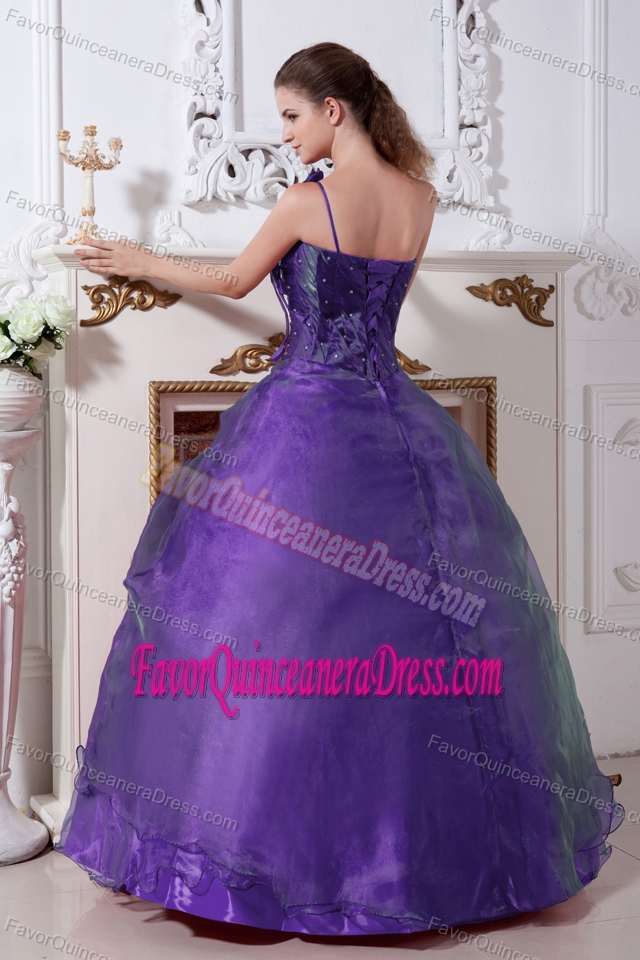 Purple One Shoulder Dress for Quinceanera in Taffeta and Organza