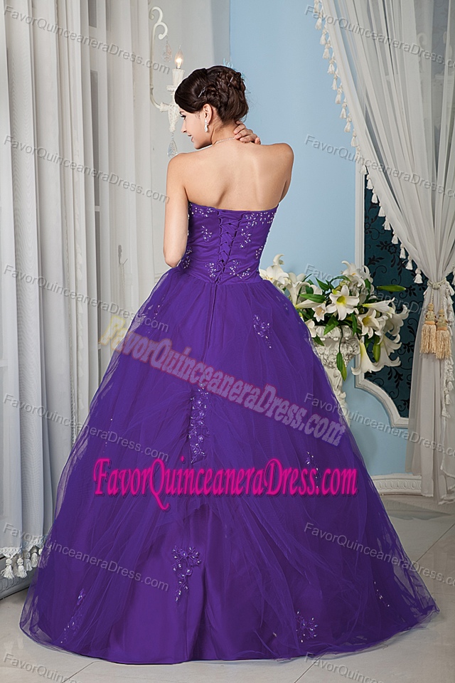 Discount Purple Tulle Strapless Quinceanera Dresses with Beading