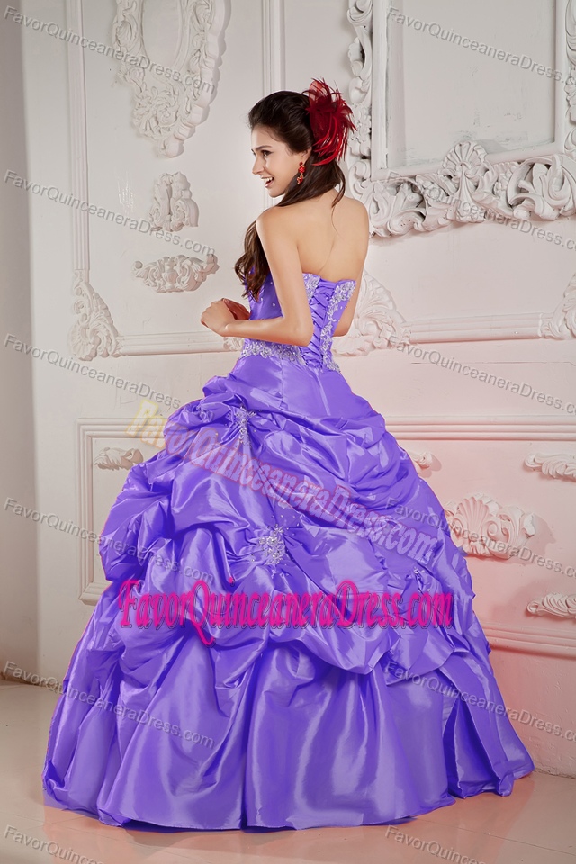 Strapless Floor-length Taffeta Purple Sweet 15 Dress with Pick-ups