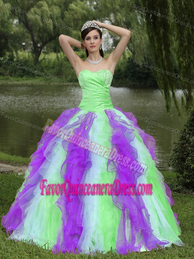 Organza Colorful Sweetheart Quinceanera Gown Dress with Ruffles