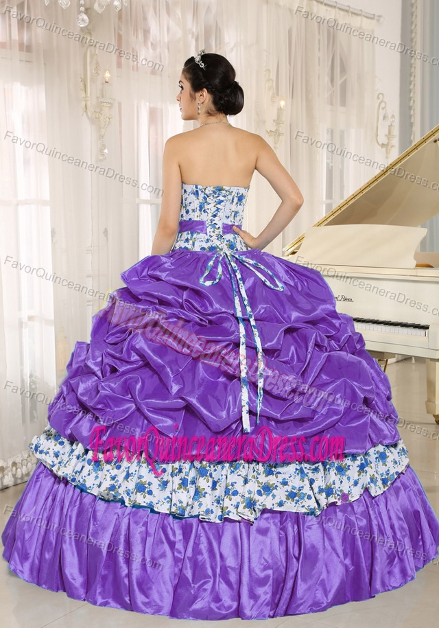 New Taffeta Sweetheart Purple Sweet Sixteen Dresses with Pick-ups