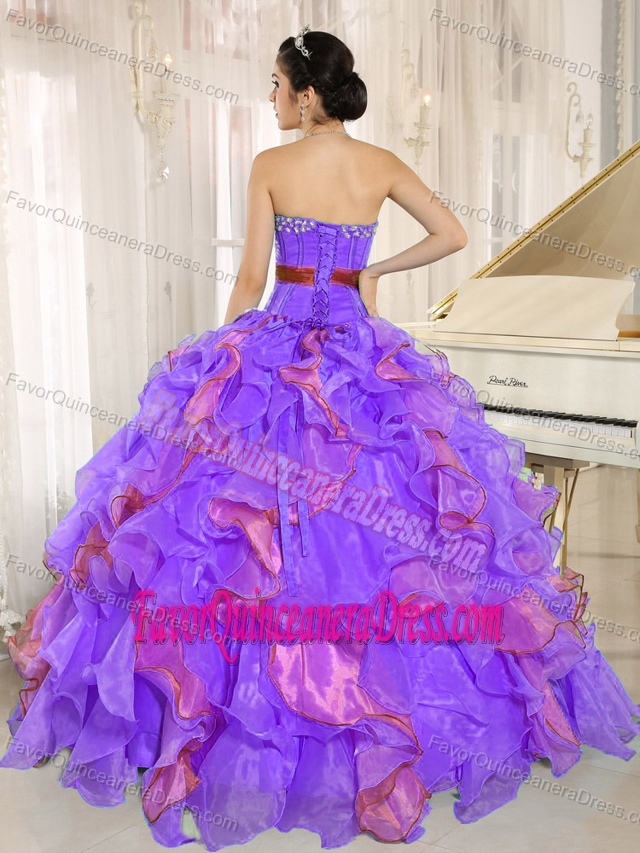 Recommended Sash Ruffled Skirt Sweet Sixteen Dresses in Purple and Pink Color