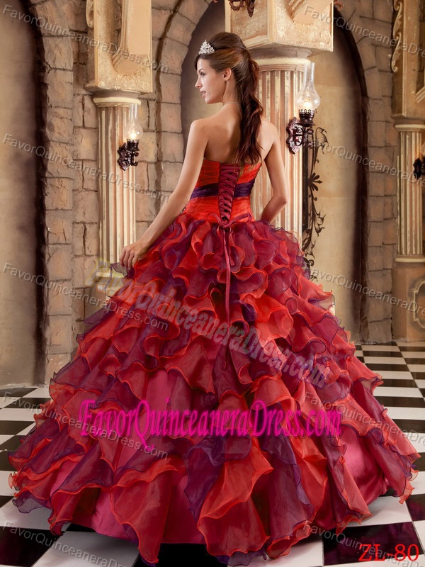 Modest Multi-color Ball Gown Organza Dresses for Quinceaneras with Ruffles