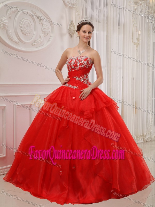 Best Seller Taffeta and Organza Quinceanera Dresses with Red in Floor-length