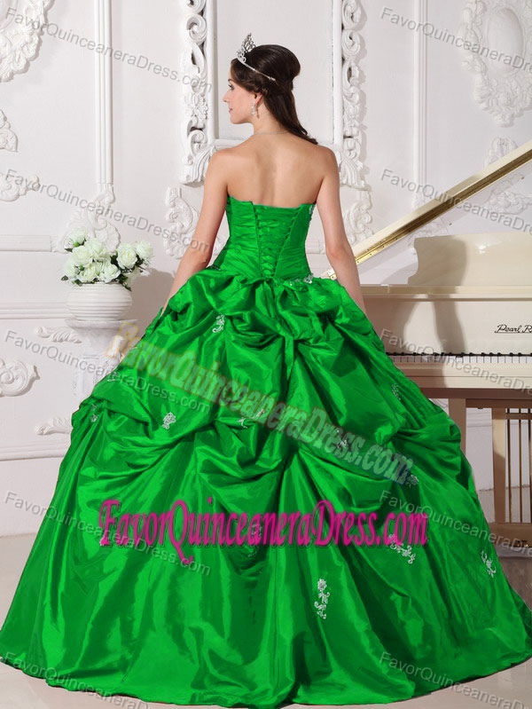 2013 Green Taffeta Beaded Pick-ups Sweetheart Dress for Quince under 250