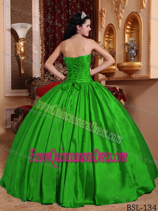 Modernistic Taffeta Green Quinces Dresses with Beadings and Ruching 2013