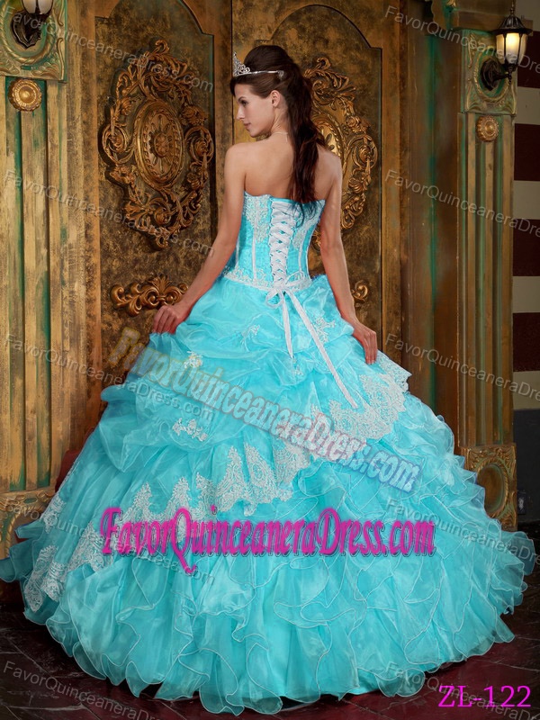 Strapless Floor-length Organza Baby Blue Quinceanera Dresses with Ruffles