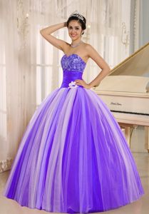 New Style Purple Strapless Sweet Sixteen Quinceanera Dress in Tulle