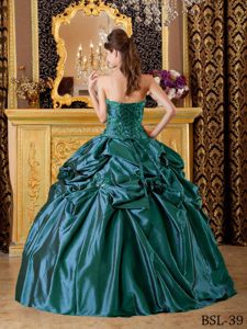 2013 Brand New Appliqued Taffeta Teal Quinceanera Dresses with Pick-ups